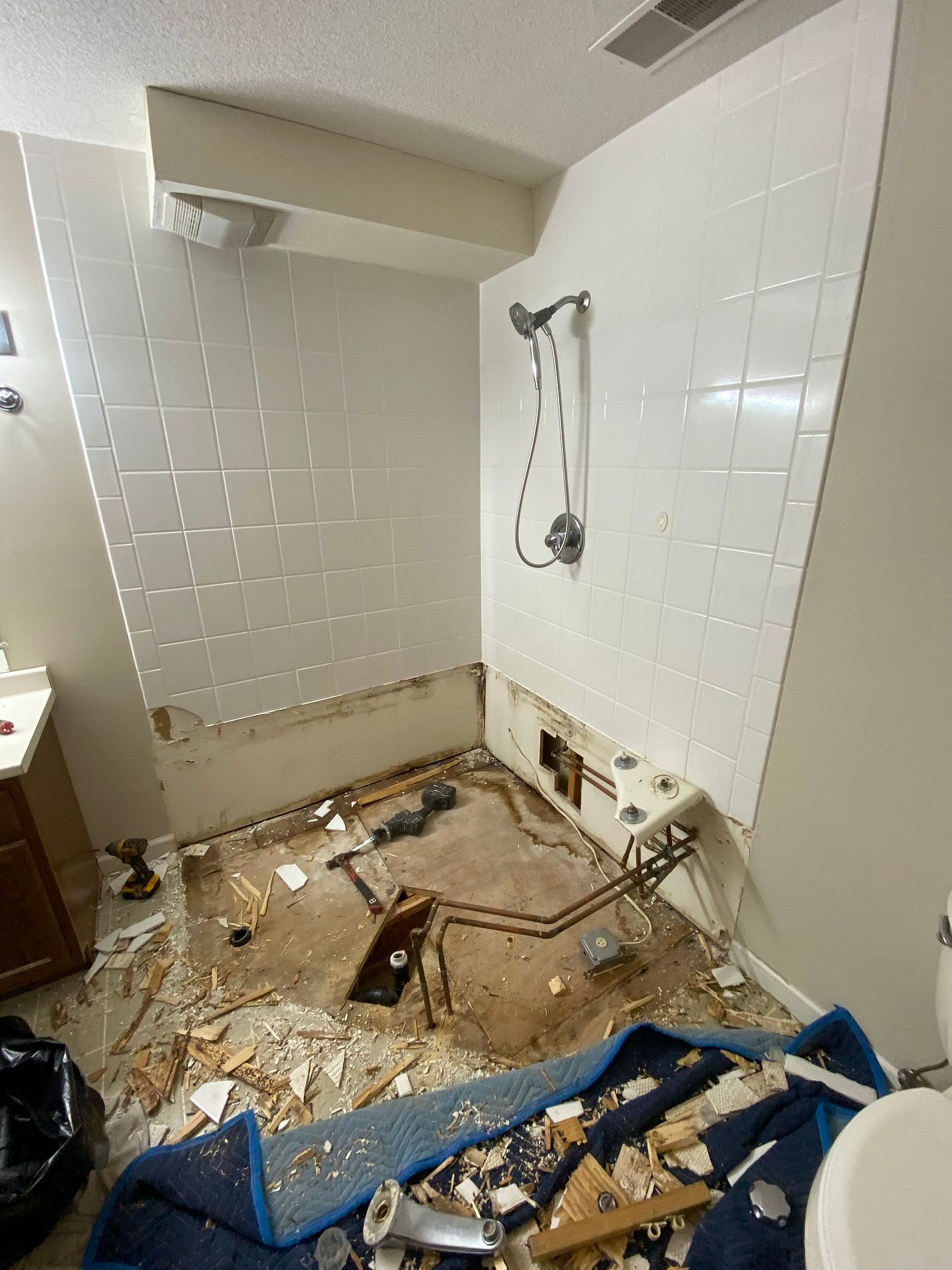 Shower remodel in progress on Garden Circle in South Windsor, CT