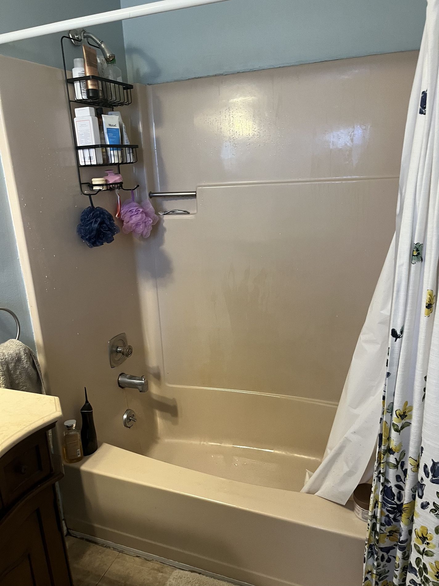 Original tub and shower before remodel on Murielle Drive in South Windsor, CT