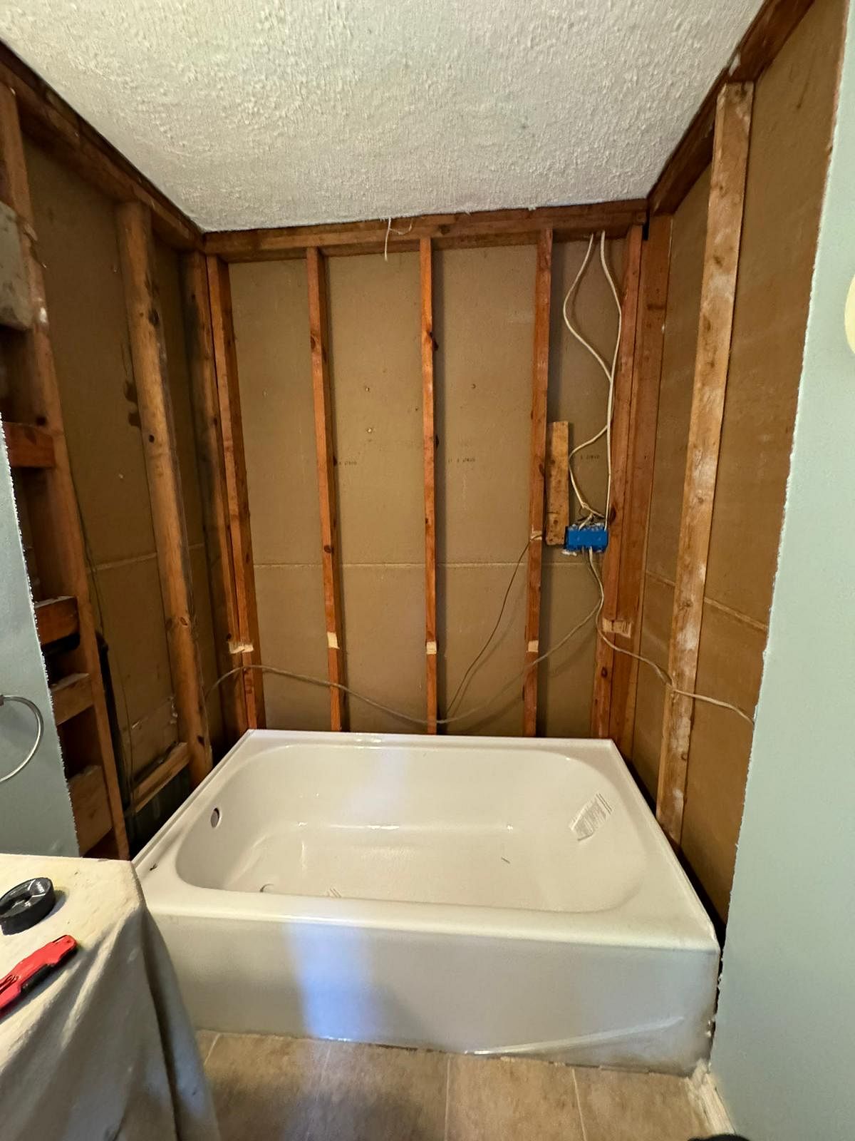 Tub-to-shower remodel in progress on Murielle Drive in South Windsor, CT